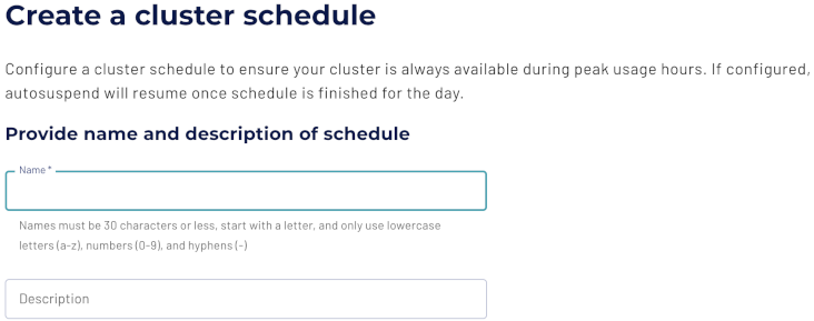 Image of create a cluster schedule dialog