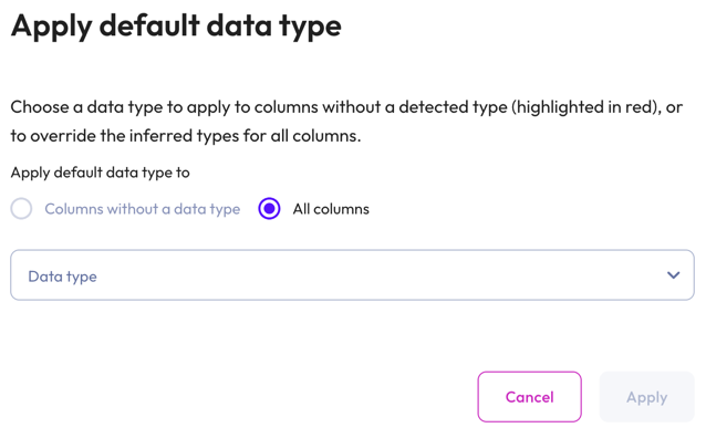 Data ingest apply default data type