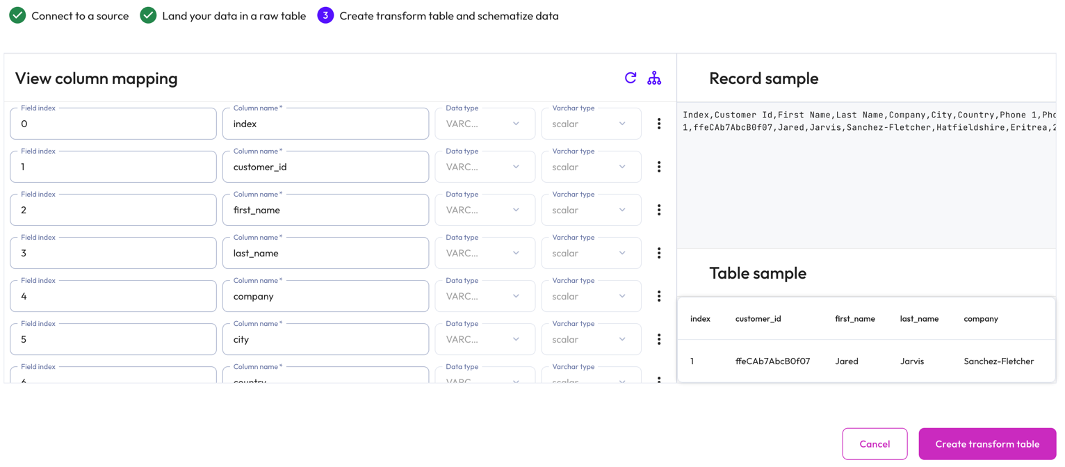 Data ingest file s3 schematize CSV data