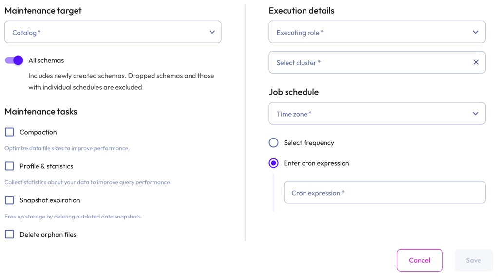Data maintenance jobs create maintenance task