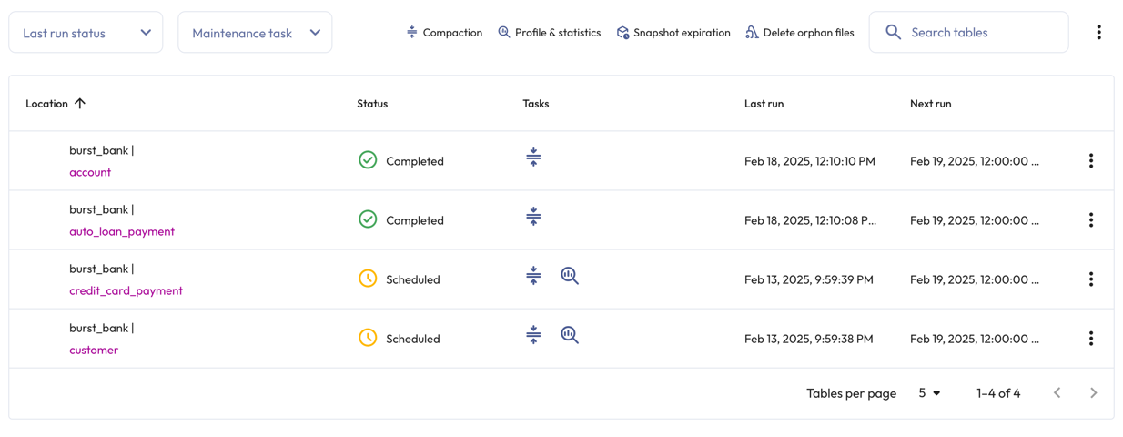 Data maintenance jobs schema level details