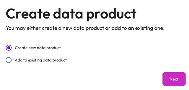 Create a data product dialog