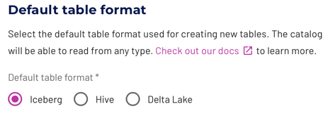 Select default table format