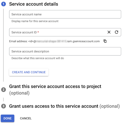 Service account form