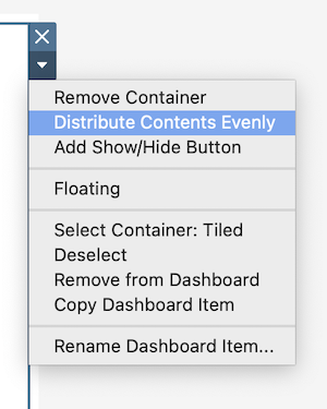 Tableau container shortcut menu