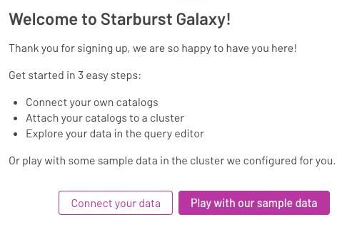Starburst Galaxy create password WebUI