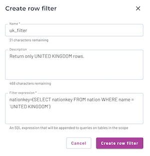 create a row filter