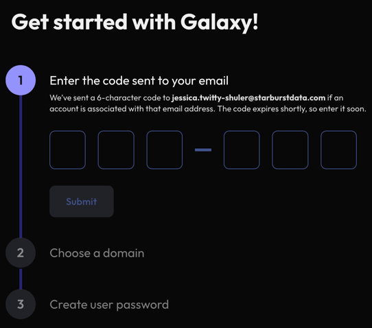 Starburst Galaxy sign-up activation code