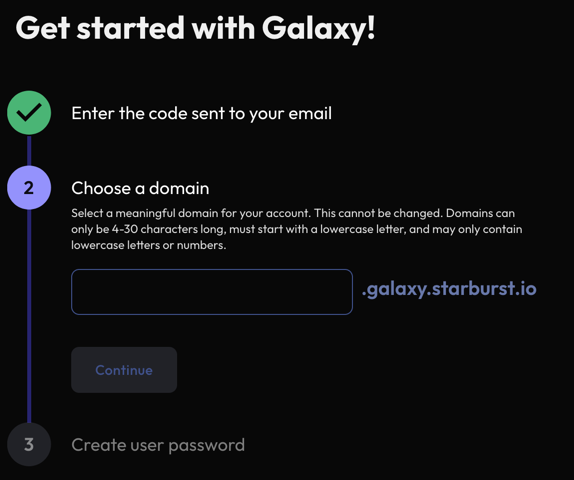 Starburst Galaxy sign up create domain