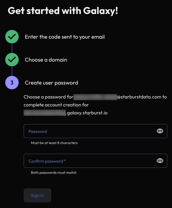 Starburst Galaxy create admin password