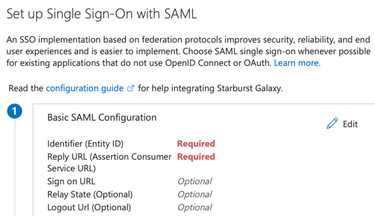 Azure SSO edit SAML info