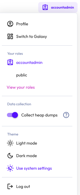 Starburst Galaxy user menu