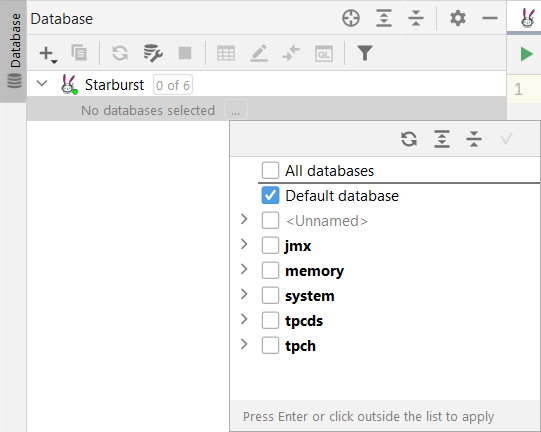 DataGrip choose databases and schemas