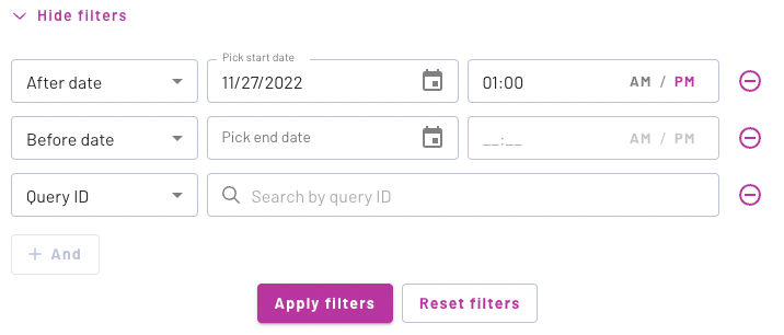 Audit log date time range filters