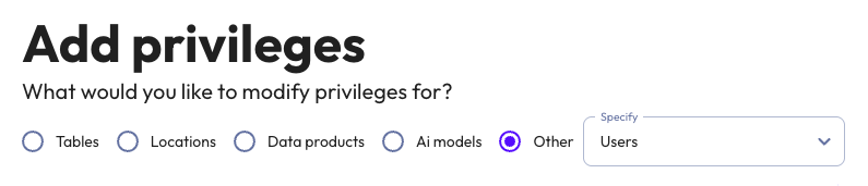 BIAC add privileges radio buttons