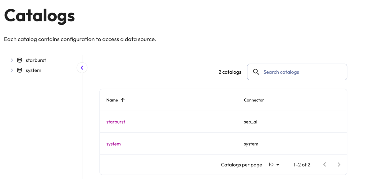 Catalog explorer view