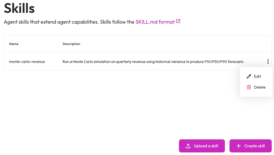 Starburst AIDA Skills settings pane